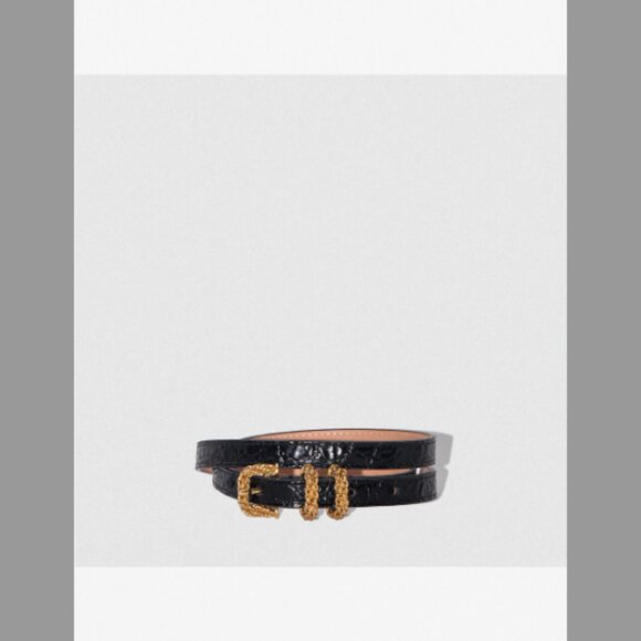 By Far NWT Kat Black Circular Croco Embossed Leather Belt (95) CM - Picture 1 of 4